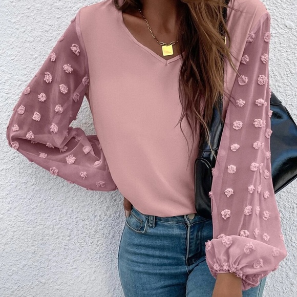 Boho Swiss Polka Dot Sheer Sleeve Oversized Top Minimalist - Picture 5 of 12